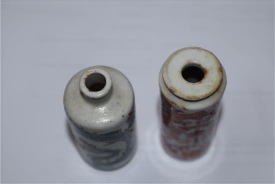 Two 19th century Chinese porcelain cylindrical snuff bottles tallest 8cm